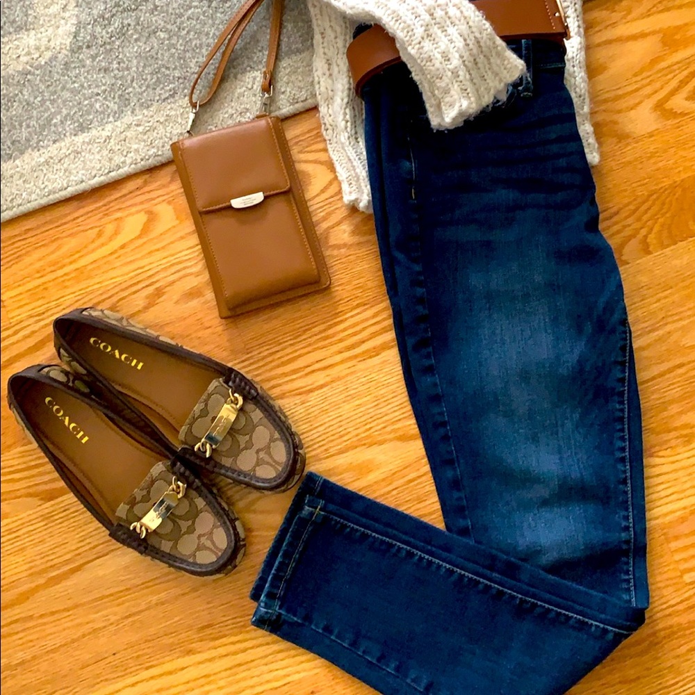 Coach Brown Signature Canvas Loafers with Gold Hardware